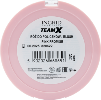 INGRID COSMETICS TeamX ,róż do policzków, Pink Promise,tył