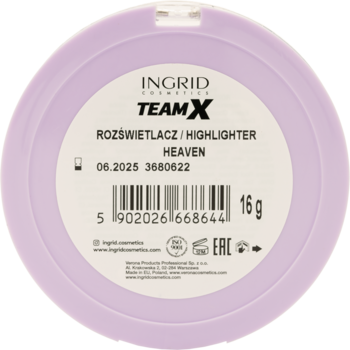 INGRID COSMETICS TeamX ,rozświetlacz do twarzy, Heaven,tył