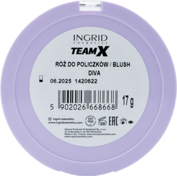 INGRID COSMETICS TeamX ,róż do policzków, Diva,tył