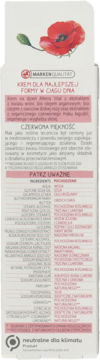 Tył białego opakowania kremu Alterra Vital na dzień z czerwoną ilustracją maku i spisem składników.