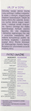 Tył opakowania olejku do twarzy Alterra BIO Lawenda: opis działania, bio oleje i lista składników.