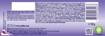 MILKA Alpine Milk ,czekolada mleczna z mleka alpejskiego,tył