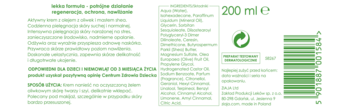 Ziaja naturalny krem oliwkowy, tył opakowania 200ml, z listą składników, opisem właściwości i kodem.