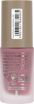 Tył butelki wegańskiego różu w płynie NAM Smart Liquid nr 1, pudrowy róż, z kodem kreskowym i tekstem.