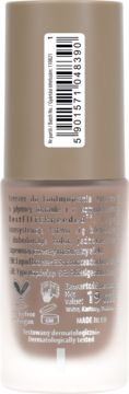 Tył beżowej butelki bronzera w płynie NAM Smart Liquid, z kodem kreskowym, 19 ml i napisem: Dermatologically tested.
