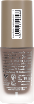 Tył brązowej butelki bronzera NAM Smart Liquid nr 2. Widoczna etykieta z kodem EAN i ikonami.