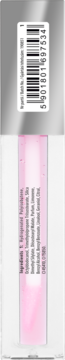 Tył opakowania różowego błyszczyka do ust z pH-reaktywną formułą. Widoczny kod kreskowy i składniki.