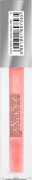 Błyszczyk do ust PH w tubce, tył, kod kreskowy i skład. Mieniący się koralowy odcień produktu.