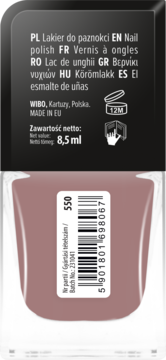 Wibo Extreme Nails, brązowy lakier do paznokci 8.5 ml, tył butelki z kodem kreskowym i numerem 550.