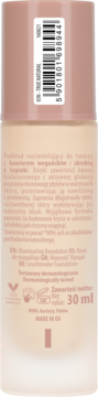 Tył butelki podkładu rozświetlającego z wegańskim kawiorem i tapioką, 30 ml, widoczna etykieta i kod.