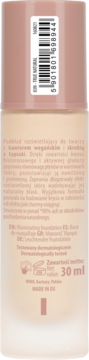 Tył butelki rozświetlającego podkładu do twarzy 006 True Natural, widoczna etykieta z kodem kreskowym i polskim opisem 30 ml.