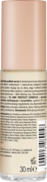 Tył beżowej butelki Gentle Nude podkład-serum 401 Ivory z etykietą ze składem, kodem i objętością 30 ml.
