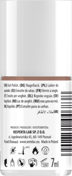 Tył opakowania Semilac lakieru do paznokci BREATHable TECHnology, jasny beż, z danymi producenta i ikonami.