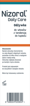 Białe opakowanie odżywki Nizoral Daily Care, do włosów z tendencją do łupieżu, widok z przodu.