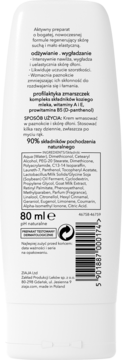 Tył białego opakowania kremu do rąk Ziaja Kozie Mleko 80 ml, z widocznym składem i kodem kreskowym.