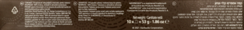 Rozmyty, sepia tekst opisujący łagodne espresso z Ameryki Łacińskiej na ciemnym tle z logo.