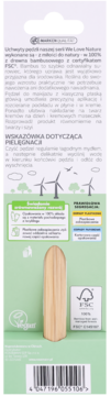 Tył opakowania pędzla bambusowego We Love Nature, widoczny drewniany uchwyt, certyfikaty FSC i Vegan.