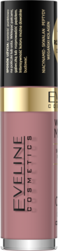 Matowy róż do ust i policzków Eveline Cosmetics z niacynamidem, pudrowo-różowa tubka, widok z przodu.