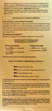 Zbliżenie na ulotkę polskiego serum do rzęs Xlash z Peptydami i Kwasem Hialuronowym, widoczne efekty.