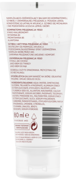 Tył białej tuby balsamu nawilżającego Alais 80ml z widocznym składem, instrukcją i kodem kreskowym.
