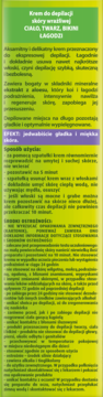 Tył opakowania kremu do depilacji skóry wrażliwej do ciała, twarzy, bikini. Instrukcje użycia po polsku.