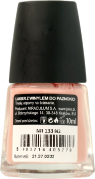 Tył jasnoróżowego lakieru do paznokci Joko z winylem, 10ml, z widoczną etykietą, kodem kreskowym i numerem.