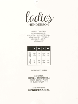 Tylne opakowanie majtek Henderson, białe, z logo, tabelą rozmiarów S-XL i informacjami produktowymi.