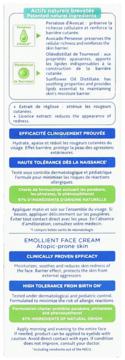 Tył białego opakowania Emollient Face Cream dla skóry atopowej, z detalami składu i użycia.
