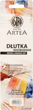 Przednia strona opakowania zestawu do rzeźbienia w drewnie Astra Artea z kolorową grafiką i nazwą.