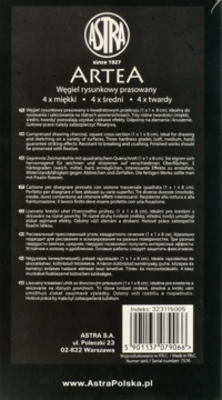 ASTRA Artea ,węgiel rysunkowy, prasowany, miękki, średni, twardy, zestaw,tył