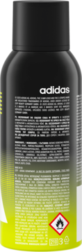 Dezodorant Adidas Pure Game 48h, tył czarno-neonowego opakowania, widoczne składniki i symbol ognia.