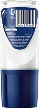 Tył antyperspirantu NIVEA MEN Derma Dry Control 50ml. Biała butelka z niebieską etykietą i kodem EAN.