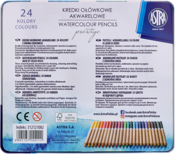 ASTRA Prestige ,kredki ołówkowe, akwarelowe, 24 kolory, z drewna cedrowego, zestaw,tył