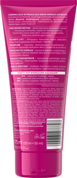 Tył opakowania różowego serum ujędrniającego Eveline do biustu 175 ml, z widocznym składem i kodem kreskowym.