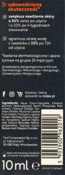 Tył czarnego opakowania Tołpa men kremu pod oczy 10ml, z opisem skuteczności i pełną listą składników.