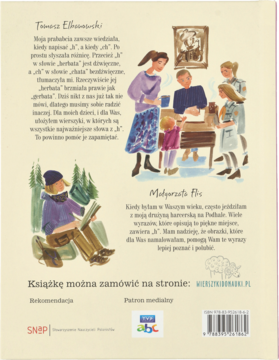 Tył książki Ortografia w wierszykach H. Kremowa okładka z akwarelami: rodzina i czytelnik zimą, kod kreskowy.