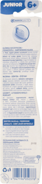 Tył opakowania szczoteczki Junior 6+ z polskim opisem, kodem kreskowym i symbolami recyklingu.