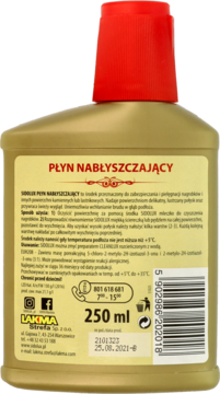 Widok z tyłu złotej butelki Sidolux płynu do nabłyszczania kamienia, 250 ml, z czytelną etykietą.