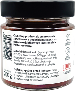 FOODS BY ANN ,dżem, 100% owoców, truskawka z chia,tył