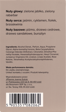 Tył opakowania Scent of beauty N°4 woda perfumowana damska, z widocznymi nutami zapachowymi, listą składników i kodem kreskowym.