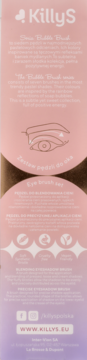 Różowe, pionowe opakowanie zestawu pędzli KillyS Bubble Eye Brush Set z rysunkiem oka i ikonami. Widok przodu.