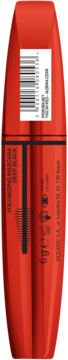 Czerwona mascara Voluming Deep Black, tył opakowania z widocznym kodem kreskowym i tekstem 6g.