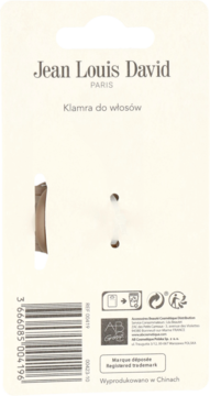 Tył opakowania beżowej klamry do włosów Jean Louis David z kodem kreskowym i napisem "Klamra do włosów".