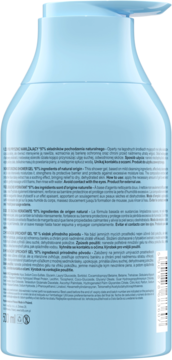 Tył butelki nawilżającego żelu pod prysznic z naturalnymi składnikami, widoczny szczegółowy opis i skład.