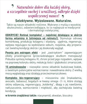 Szczegółowy opis składników kremu Bioklinika 60+: Retinal, Peonia, aminokwasy, kompleks bio-regenerujący.