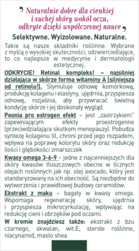 Wycinek tekstu o kremie Bioklinika pod oczy, z retinalem, peonią i kwasami omega, na zmarszczki.