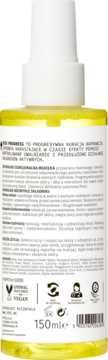 Tył białej butelki mgiełki do twarzy Yope Skin Progress 150ml, etykieta z polskim opisem i logotypami.