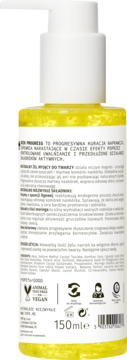 Tył żółto-białej butelki żelu do mycia twarzy Skin Progress Acid Progress z polskim opisem i certyfikatami.