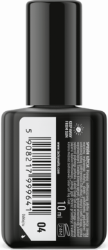 Tył czarnej butelki lakieru do paznokci Lacky Nails Solar Gel 04 z etykietą, kodem kreskowym i 10 ml.