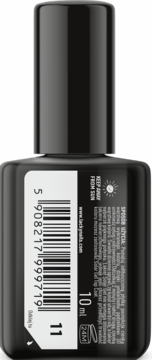Czarny lakier Lacky Nails Solar Gel nr 11, widok z tyłu butelki z kodem kreskowym i napisem 10ml.